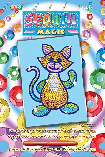 MAMMUT 8120718 - Sequin Magic Paillettenbild, Katze, Komplettset mit Bildvorlage im A5 Format, 1 magischer Stift, Pailletten und 1 Anleitung, Bastelset für Kinder ab 5 Jahre