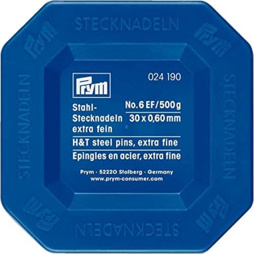 Prym 024190 Stecknadeln, 0,60 x 30mm, silberfarbig, 500g, Kunststoffdose, Stahl, 30 x 0,6mm