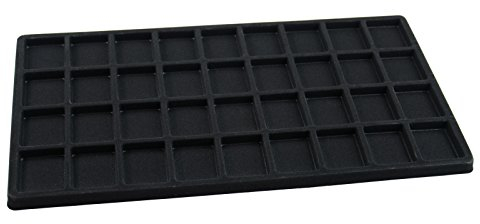 boxdisplays - Schmuckablage mit 36 Fächern, Schubladeneinlage, Schwarz, Luxuriös, Samt