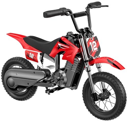 Elektro Motorrad Kinder, Elektromotorrad mit 36V 5.2Ah Batterie, 8/13/25 KMH Geschwindigkeitsmodus, 22 km Reichweite, 12 Zoll Luftreifen, LED, doppelte Stoßdämpfung, Motorrad für 3–10-Jährige