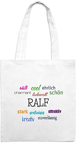 Jutebeutel mit Namen Ralf - Motiv Positive Eigenschaften - Farbe weiß – Stoffbeutel, Jutesack, Hipster, Beutel
