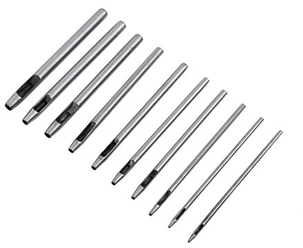 Set di Punzoni Foro Pugno Strumento Mano DIY 10Pz Rotondo in Pelle Buco Taglirina Craft Acciaio Puncher da 0,5 mm a 5mm Pugno Strumento Set
