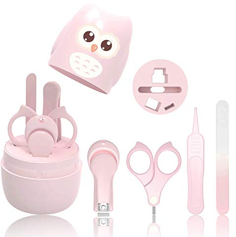 HyAdierTech Babypflege Set mit Baby Nagelschere, für Fingernägel und Fußnägel mit Nagelknipser, Nagelschere, Nagelfeile und Pinzette für Kinder und Neugeborene in süßer Eule Geschenk-Verpackung