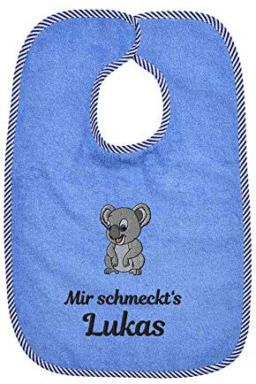Wolimbo Lätzchen mit Klettverschluss - blau - personalisierbar - mit Wunsch Name/Motiv - bestickt - Babylätzchen - für Mädchen und Jungs