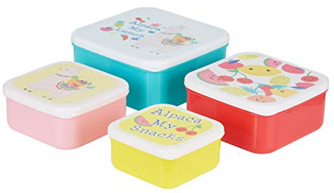 Premier Housewares Tupperware Lunch Boxes Alpaca Themed Snack Boxes for Kids Multi Colored Small Sandwich Box Set of 4