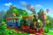 Muralo Vlies Fototapete 360 x 240 Märchen Zug Lokomotive Tapete Fabel Phantasie Kinder Zeichentrick Kinderzimmer Kinderstube Wandbilder XXL Wand Br. 360 cm x Hö. 240 cm