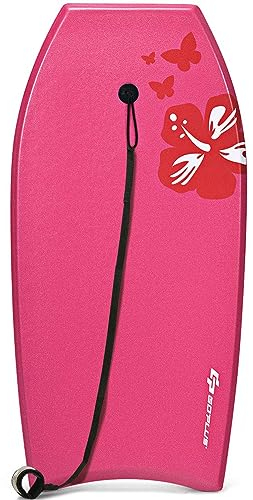 DREAMADE Bodyboard mit 90 cm Sicherheitsleine, bis zu 85kg belastbar, Surfbrett aus XPE & HDPE &EPS, Surfboard für Erwasche & Kinder ab 14, 105x51x6cm (Korallenrot)