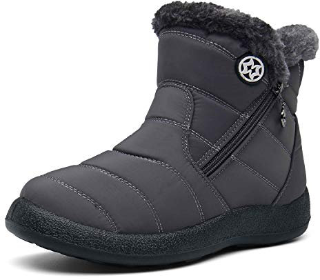 Hsyooes Stivali Donna Invernali Stivaletti Moda Stivali da Neve Foderato Caldo Scarpe da Inverno Impermeabili EU39 Grigio A