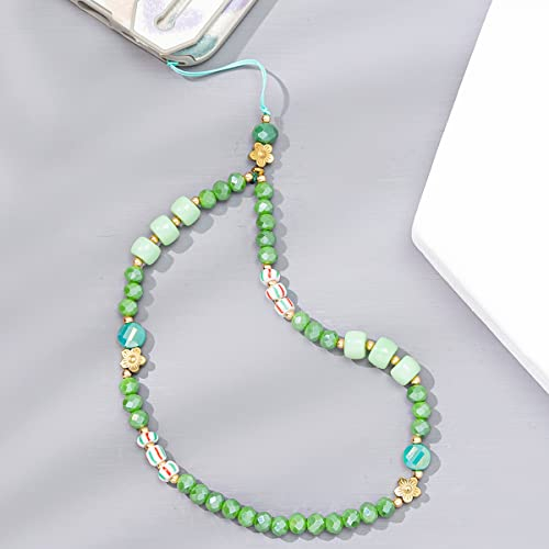 Bunte Kristallperlen Kette Handykette,Universale Telefonkette Telefongurte Handyschmuck Telefon Anhänger Handyschlaufe Hängen Chian Handyanhänger Schlüsselanhänger Taschenanhänger für Frauen,Grün