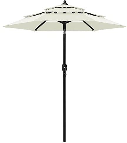 Festnight Sonnenschirm Knickbarer Alu Sonnenschirm Sonnenschirm Wasserdicht Rechteckig Gartenschirm Sonnenschirm Balkon Marktschirm Tischschirm mit Aluminium-Mast 3-lagig Sandfarben 2 m