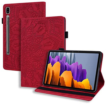 Rostsant Samsung Tab S8 Ultra 2022 Case Mandala Embossed PU Leather Wallet Protective Case with Stand Function Tablet Case for Samsung Galaxy Tab S8 Ultra 14.6 Inch SM-X900 / SM-X906 - Red
