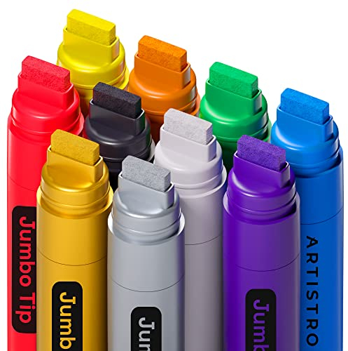 Artistro 10 mehrfarbige Jumbo-Marker, Zeichenset, Acryl-Markerstifte mit 15 mm Jumbo-Filzspitze für Stein, Holz, Leinwand, Keramik, Glas, Wandmalerei, Poster, Kunst, Zeitschriften, Kalligraphie