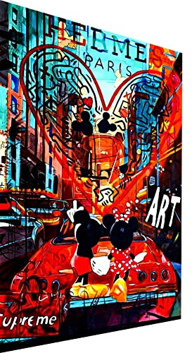 Magic Canvas Art Micky & Minnie Auto Pop Art Leinwandbild 1- teilig Hochwertiger Kunstdruck Wandbilder – B8255, Material: Leinwand, Größe: 100x75 cm