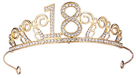 OSALADI 18. Geburtstag Königin Tiaras Strasskristallkronen Nummer Geburtstag Kronen Kamm Hochzeit Haar Accessoire für Frauen Mädchen Braut Golden