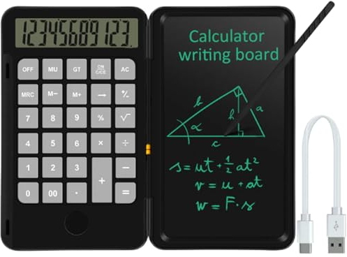 Taschenrechner, Schreibtablett, 12 Stelliger LCD Bildschirm, Faltbarer Tragbarer Taschenrechner mit 6 Zoll Handschrifttafel, Leiser Knopf Fühlt Sich Angenehm für Bürostudium