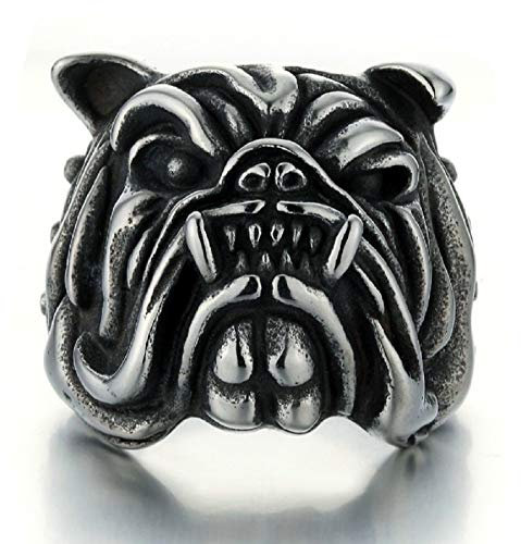 Bulldog Ring für Männer, Vintage Gothic Pitbull Bull Hund Mops Hundekopf Biker Ring, Wikinger Tierringe Schmuck Pet Lovers Geschenke (18.1)