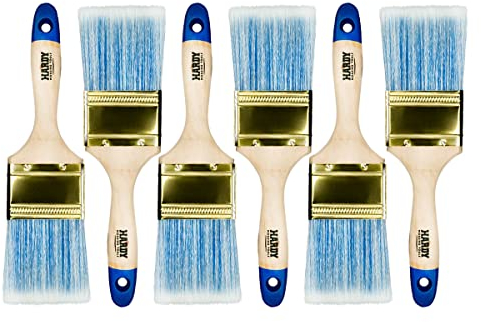 Hardy Working Tools 6 STK. Flachpinsel-Set 60 mm Serie 42, Lasurpinsel für Holzstreichen, Lackpinsel für Metall mit synthetischen Hellen Borsten.