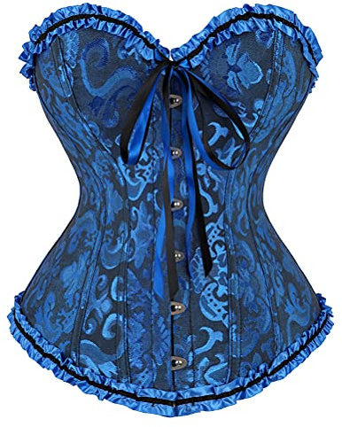 Grebrafan Plus Size Overbust Corset Classic Bustier Bodyshaper Top (UK(4-6) XS, Sea Blue)
