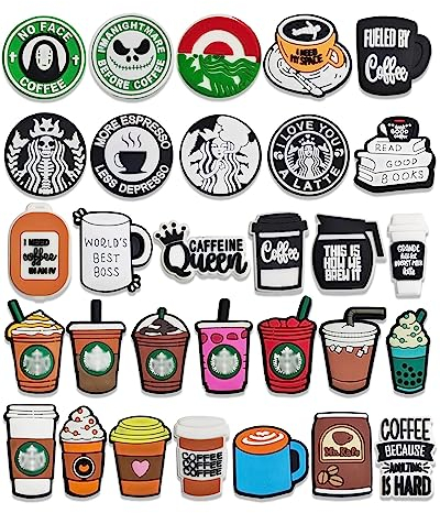 DKLZNC 30PCS Shoe Charms for Coffee, PVC Charms Accessories for Croc Charms for Teens Man and Women Party Favor Gift