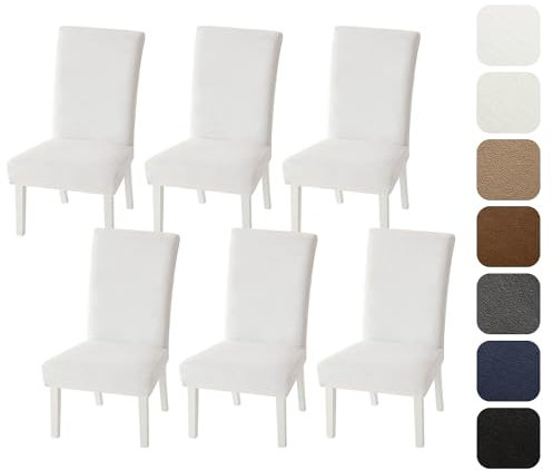 MIULEE Stuhlhussen 6er Set Stuhlhusse Samt Stretch Elastischer Stuhlbezug Abnehmbarer Waschbarer Stuhlhussen Schwingstühle für Küche Wohnzimmer Bankett Familie Restaurant Hotel Party,Weiß