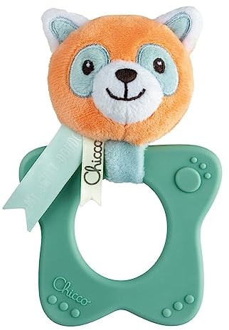 Chicco My Sweet Doudou Panda Red Spielzeug, Panda, mit weichem Kunststoffring, leicht zu greifen, für Erleichterung während Babys Zahnungsperiode, 3-18 Monate