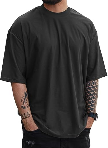 YawYews Mens Fashion Short Sleeve Tshirts Workout Oversize Pullover Solid Color Casual Tees Black