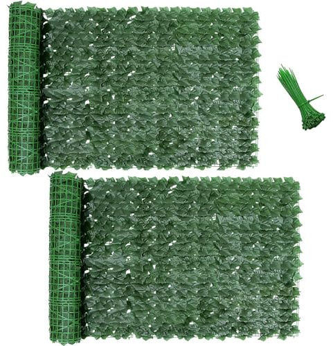 Weskjer Haie Artificielle, 3 m x 1 m, Brise vue Feuillage Treillis de Clôture avec Feuilles Artificielles pour Jardin, Balcon, Cour, Extérieur, Clôtures Décoratives (2 pièces)