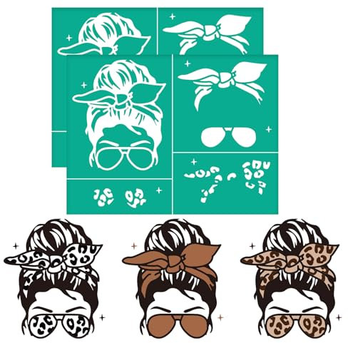 OLYCRAFT 2 Stück 22x28cm Geschichtete Frau Selbstklebende Siebdruckschablone Sonnenbrille Frau Siebdruckschablone Leopardenmuster Wiederverwendbare Netzschablonen Transfer Für DIY T-Shirt Stoff
