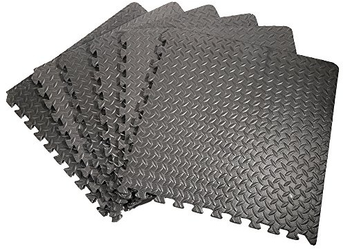 OHMG Esterilla Puzzle Para Suelo de Gimnasio y Fitness, Alfombra de Goma EVA, Esterilla Puzzle, 6 Piezas Negras Grabadas, Alfombra Baldosa Antideslizante Protector de Suelo, Yoga, Piscina