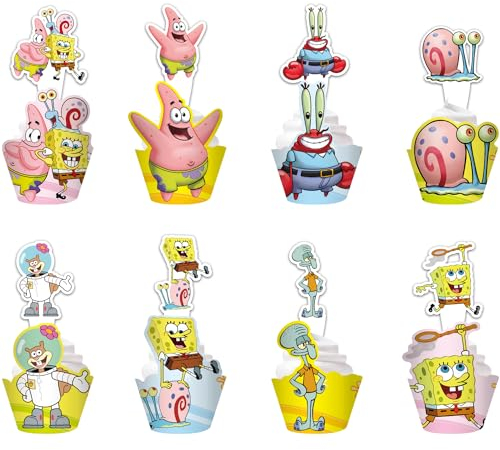 UdacA Torte Topper, 48 Stück Cartoon Cupcake Topper Deko Tortendeko, Tortenaufleger Geburtstag für Kinder, Figuren Torte, Tortendeko Kindergeburtstag