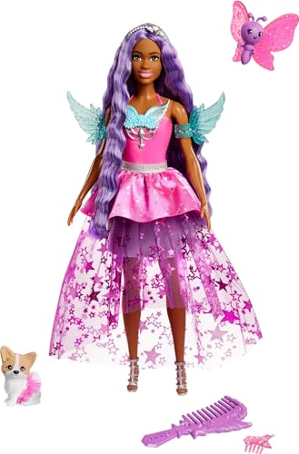Barbie-Puppe A Touch of Magic Ein Verborgener Zauber mit 2 Fantastischen Tieren, Kleid, Brooklyn und 17,8 cm Lange Haare, JCW49