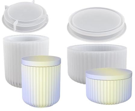 Fadcaer 2 Pcs Candle Jar Moulds, DIY Cylinder Candle Moulds with Lid, Silicone Candle Vessels Mould Tea Light Candle Holder Silicone Moulds