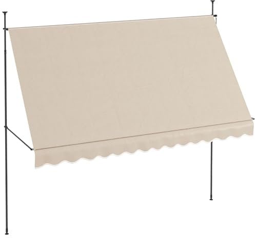 Outsunny Store banne autoportant Manuel auvent rétractable 3,5L x 1,2l x 2,1-3H m Inclinaison réglable pour Balcon sans Trous à percer métal alu Polyester Sable