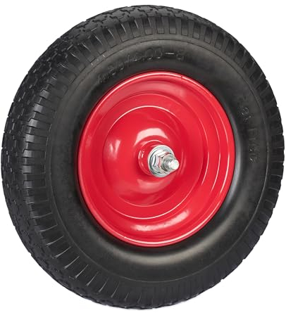 Relaxdays Ruota per Carriola 4.00-8, Gomma Piena con ASSE, Ruotino Scorta Portapacchi, Antiforatura, 100 kg, Nero Rosso, 39 cm