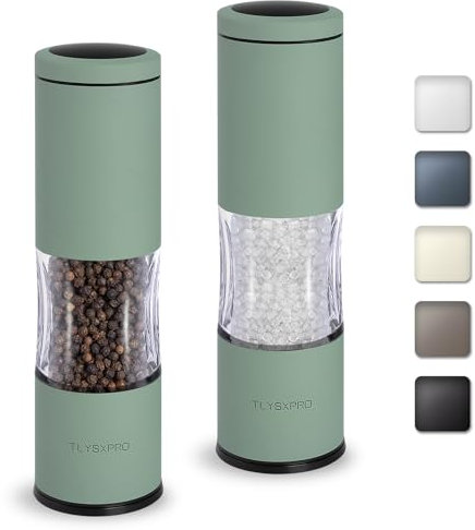 TLYSXPRO Salt and Pepper Grinder Set with Adjustable Coarseness | Manual Pepper Mill Grinder with Refillable Design | Ceramic Core | Kitchen Essential (2 Packs, Sage)
