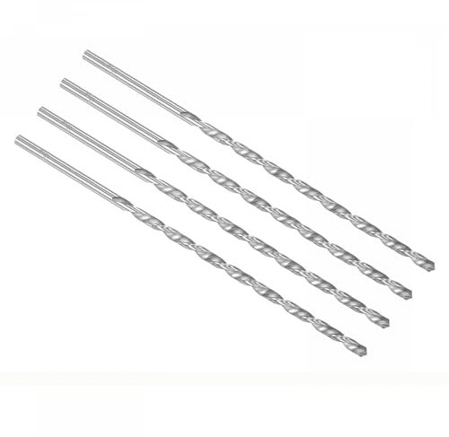 TOP-VIGOR 4Pcs 5mm Dia Extra Long Twist Drill Bits, 200mm Length High Speed Steel Extended Spiral Drill Bit, Straight Shank Twist Drill Bit Tool for Wood Metal Aluminum Plastic