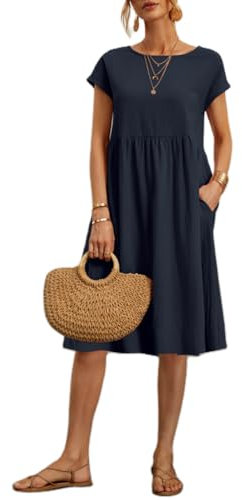 DURINM Abito da Spiaggia Vestiti Casual Lungo Donna Stampa Floreale Maniche Corte Estivi Vestito Donna Manica Corta Abito Scollo a V Vestiti Casual da Donna Vestito Mare