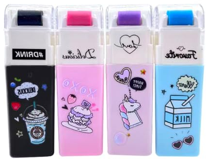 Linda goma de borrar, 4 gomas de borrar con recogedor de escombros para escribir, dibujar, suministros escolares de oficina (unicornio)