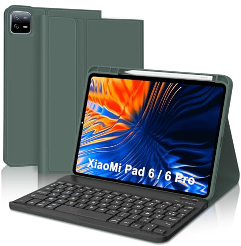 SENGBIRCH Étui Clavier pour Xiaomi Pad 6/6 Pro 11'' 2023 - AZERTY Français Clavier, Détachable sans Fil Bluetooth pour Xiaomi Pad 6/6 Pro 11'', Vert foncé