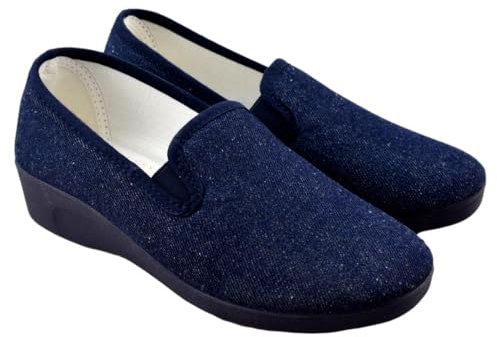 Calsán - Zapatillas cerradas de lona con elásticos laterales y cuña de goma. 301085 Lona MUJER color: TEJANO talla: 38