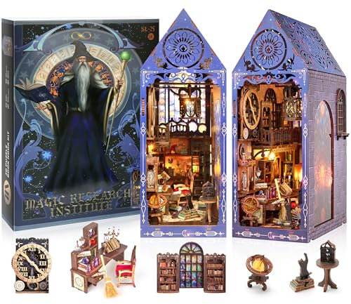Book Nook Kit, Tlater Magic Book Book Kit mit LED Lichtern 3D Holz Puzzle Bücherregal, DIY Miniatur Haus Ornament Dekoration Ideal für Feste, Geburtstage