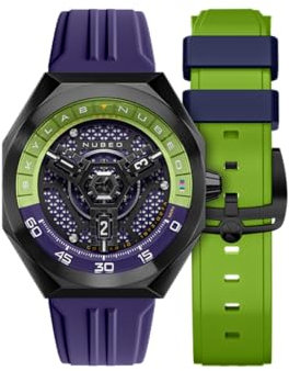 Nubeo Skylab Automatikuhr für Herren, Limitierte Auflage, 48 mm, mit Kautschukarmband NB-6083, Gun Metal, Armband