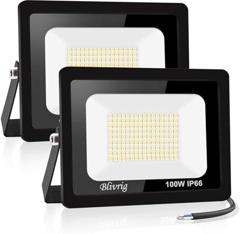 Blivrig 2PCS 100W LED Strahler Außen Kaltes Weiß 6500K, 10000LM Scheinwerfer Aussen, IP66 Wasserdicht LED Außenstrahler Fluter, für Gärten, Innenhöfe, Garage