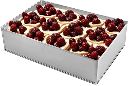YILANJIN Adjustable L 29.5 to 50 cm x W 20 to 35 cm Cake Mould, High 8cm, Stainless Steel Mousse Cake Ring, Rectangular Cake Tin with Scaling, Baking Ring, Expandable Baking Frame, Dessert Ring, Large