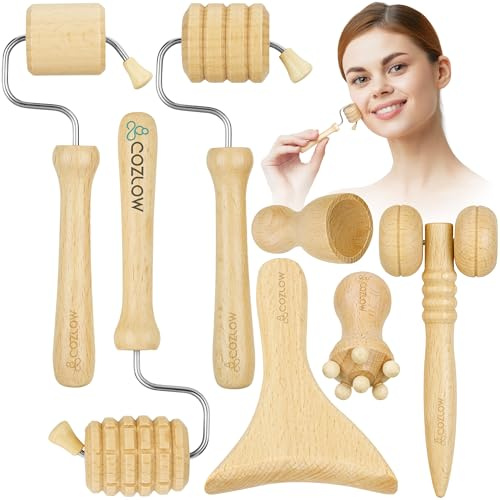 Gesichtsmassage-Tools für die Holztherapie – 7-teiliges Set – Gua Sha Holz-Gesichtsmassage-Set für Gesichtslifting, Lymphdrainage, Hautpflege – von Cozlow