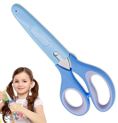 Schulschere,Sicherheitsschere für Kinder | Edelstahl-Kinderschere,Schere mit abgerundeter Spitze, Schul-Bastelschere mit Hülle für Schulanfangsbedarf, blau