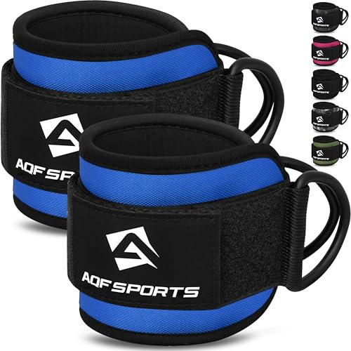AQF Ankle Straps for Cable Machines Attachment - Neoprene Padded Gym Wrist Cuff Legs Extensions Curls, Kickbacks, Weightlifting Hip Abductor, Abs, Glute Workout (Blue 2.0, Pair)