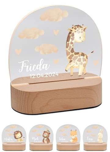 Bärenfreunde® - Personalisiertes Nachtlicht für Babys - Individuelle Nachttischlampe für Kinder - Personalisierte Geschenke Kinder - Babygeschenk - Geschenk zur Geburt (Giraffe)