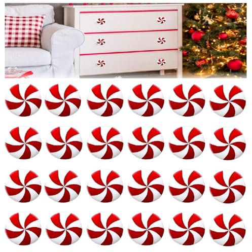 24 PCS Peppermint Knob Covers for Cabinets, Sturdy Silicone Christmas Cabinet Knob Covers, Holiday Knob Covers for Cupboard Drawer Wardrobe Christmas Decor