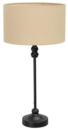 ValueLights | Black Metal Candlestick Table Lamp with Cream Fabric Drum Shade Bedside Light | Table Lamps, Home Décor & Improvement Essential | Included LED Bulb